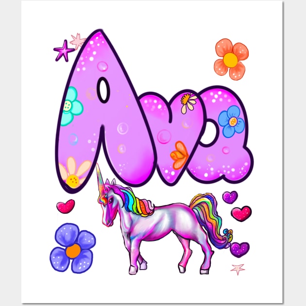 Ava Girls and womens unicorn Personalized Custom name Ava Wall Art by Artonmytee